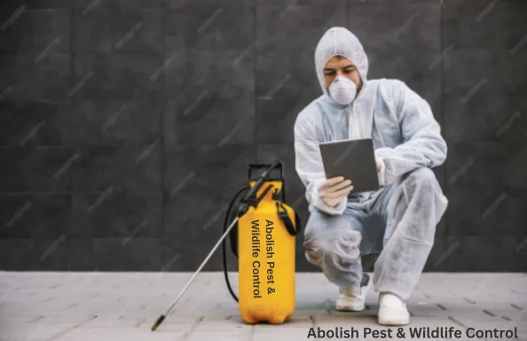 A professional from Abolish Pest & Wildlife Control in San Antonio, TX is planning the work before providing pest control services.